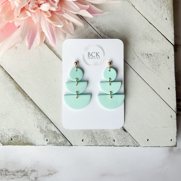 NEW HANDMADE Mint blue polymer clay earrings, unique gift ideas, bright earrings - Picture 6 of 8